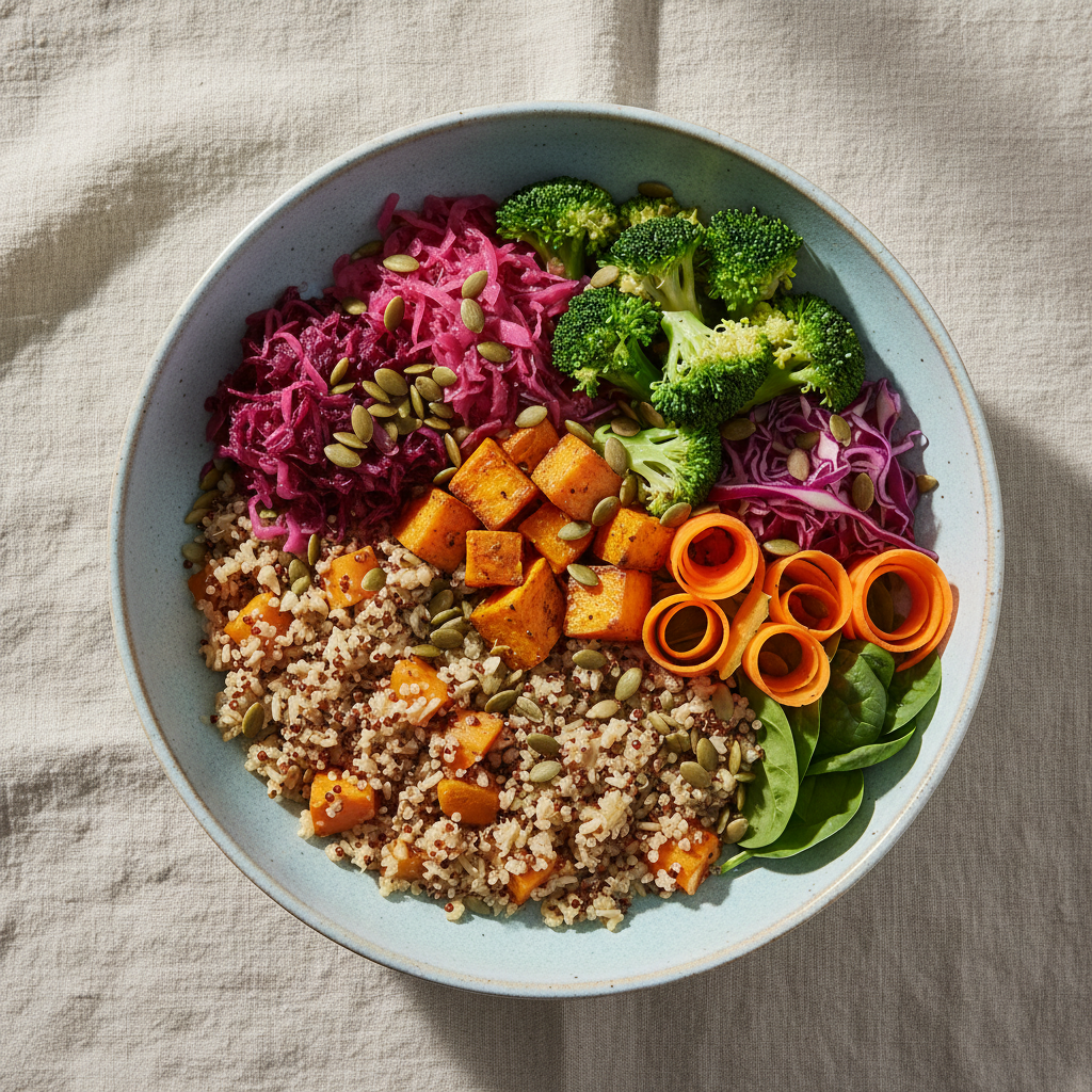 Colourful organic veggies bowl for gut health
