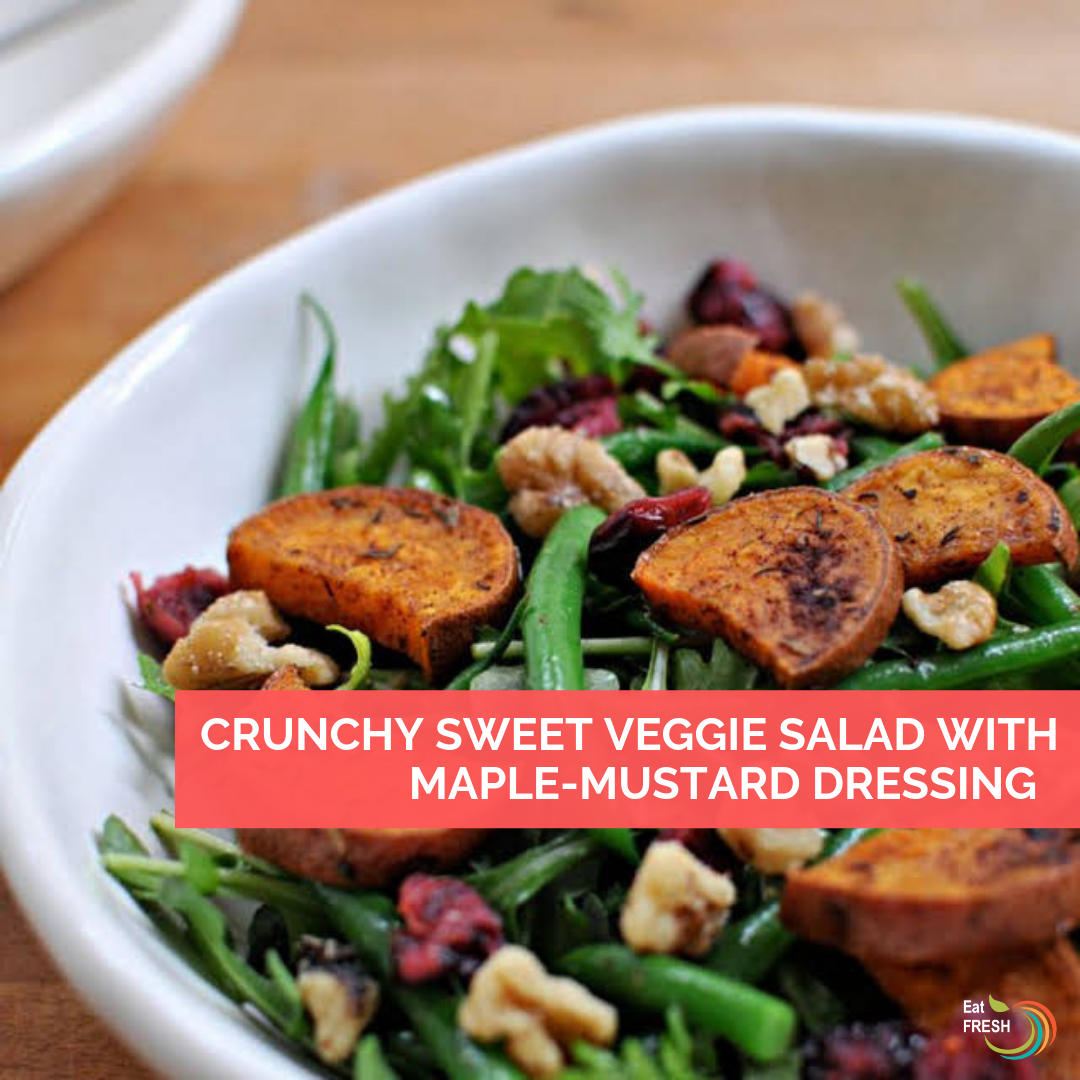 Crunchy Sweet Veggie Salad with Maple-Mustard Dressing