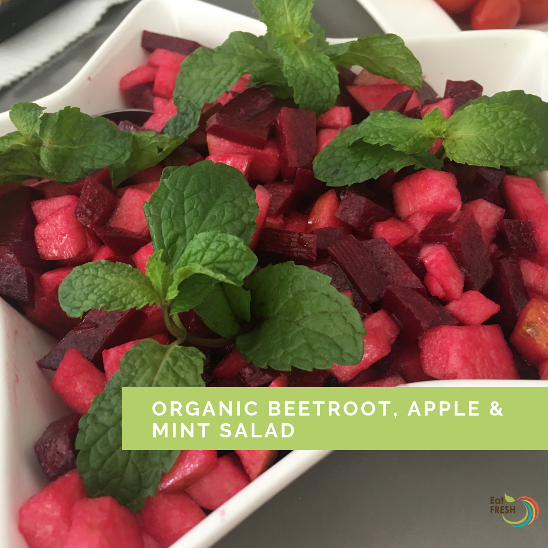 Organic beetroot, apple & mint salad