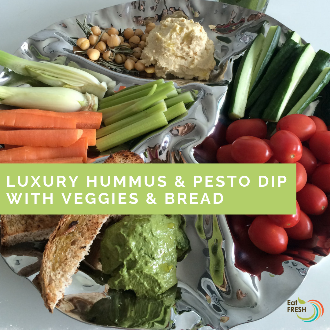 Luxury Hummus & Pesto Dip with Veggies & Bread