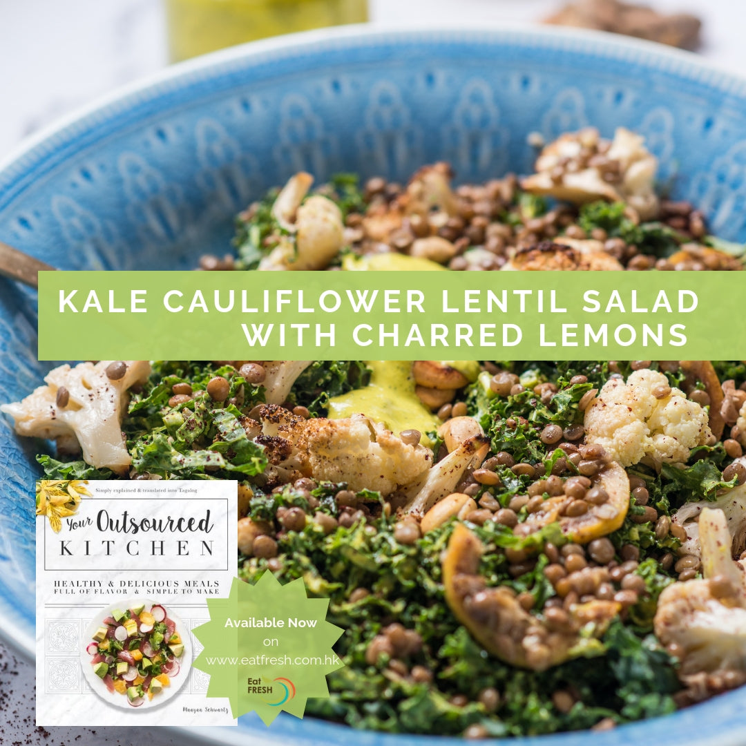 Kale Cauliflower Lentil Salad with Charred Lemons